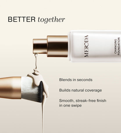 Changing Foundation dispensed onto a dual-toned brush for a smooth, streak-free finish and natural coverage.